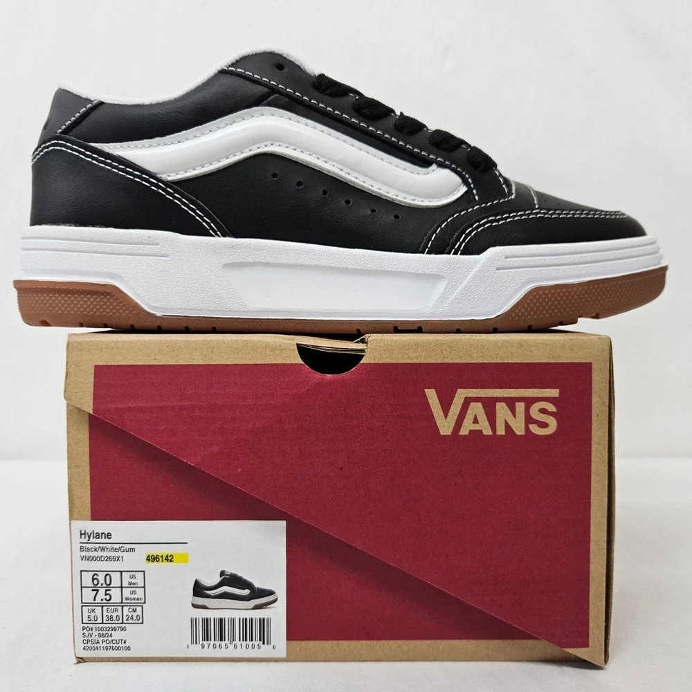 Vans Hylane Leather Sneakers VN000D269X1 Black White Gum Womens Size 7.5